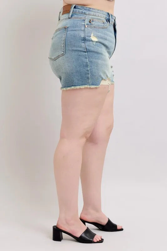 Judy Blue Plus Size High Rise Fly Stitch Detail Shorts