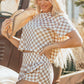 Brown Checkerboard T Shirt and High Waist Skorts 