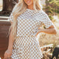 Brown Checkerboard T Shirt and High Waist Skorts 