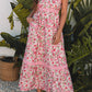 Pink Floral Lace Tied Strap Empire Waist Maxi Dress-