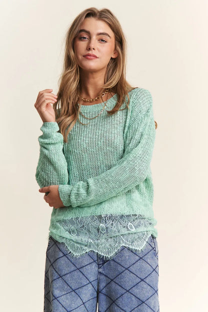 J.NNA Lace Detail Long Sleeve Knit Top-Get You Some Sun