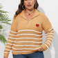 Plus Size Zip-Up Striped Sweater