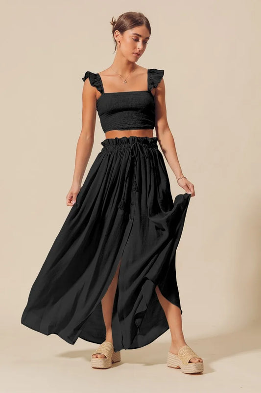 SO ME Smocked Top and Flowy Maxi Skirt Set-Get You Some Sun