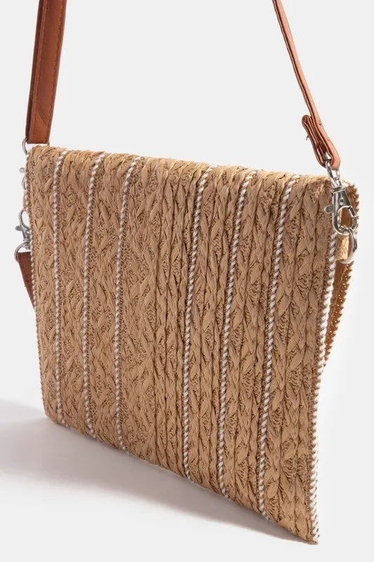 Fame Stitch Detailed Straw Crossbody Bag-Get You Some Sun