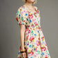 Umgee Floral Print Puff Sleeve Mini Dress-Get You Some Sun
