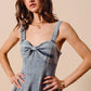 SO ME Mineral Washed Bow Ribbon Denim Flare Dress-
