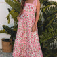 Pink Floral Lace Tied Strap Empire Waist Maxi Dress-