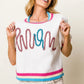 BiBi Metallic Letter Short Puff Sleeve Sweater-
