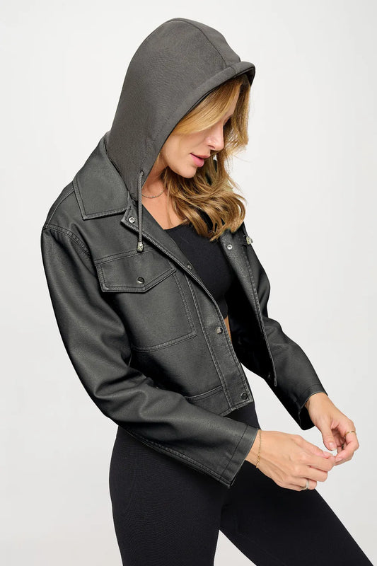 Coalition LA Snap Down Cropped Hooded Jacket-