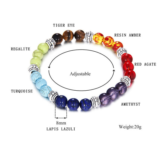 Natural Stone Colorful Chakra Energy Yoga Bracelet-