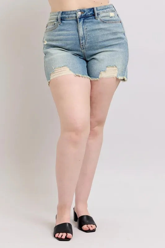 Judy Blue Plus Size High Rise Fly Stitch Detail Shorts