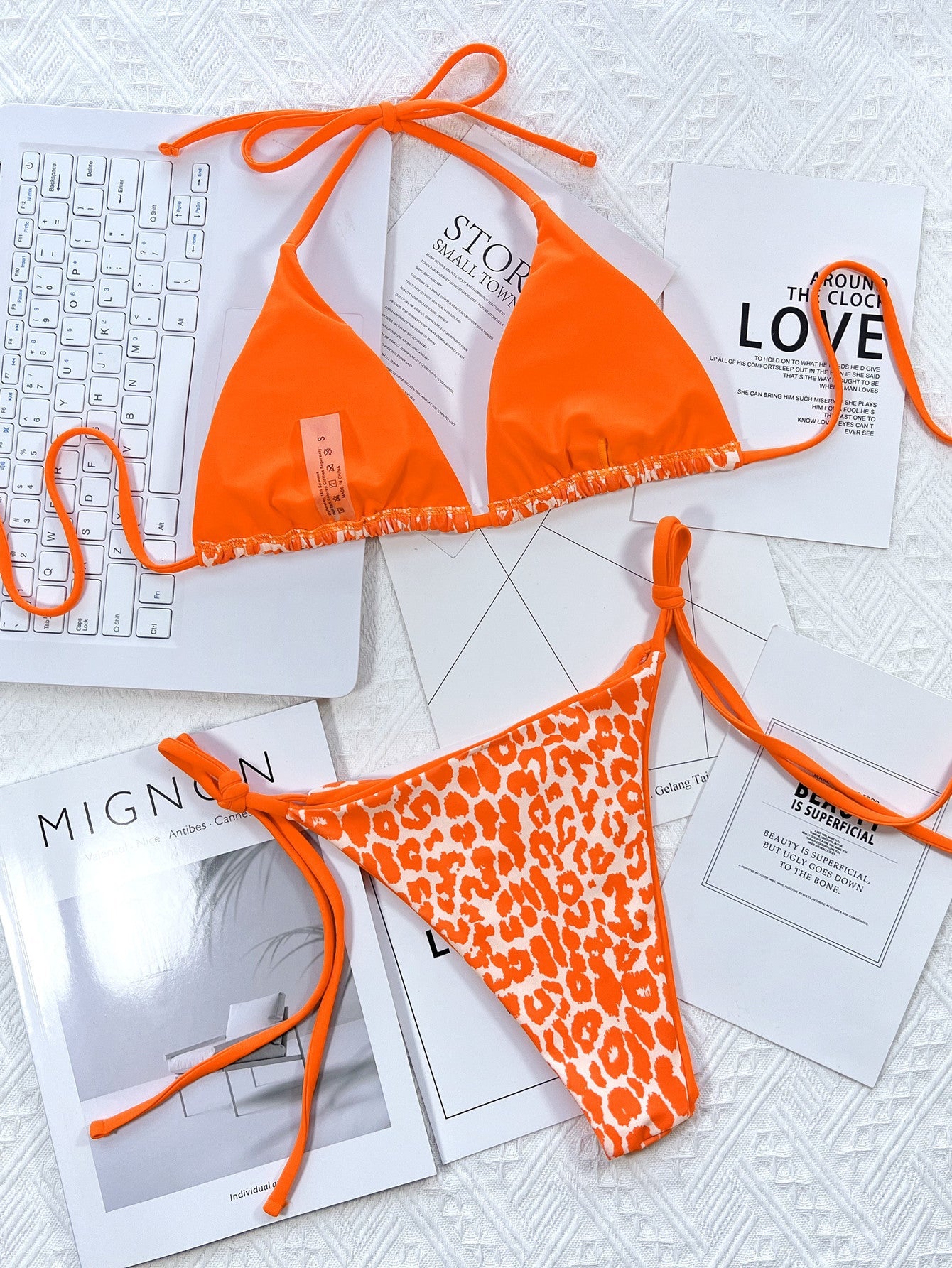 Leopard Print Halter Neck Tie Side Bikini Set-