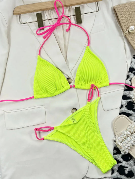 Ribbed Tie Back Bikini Set-Get You Some Sun