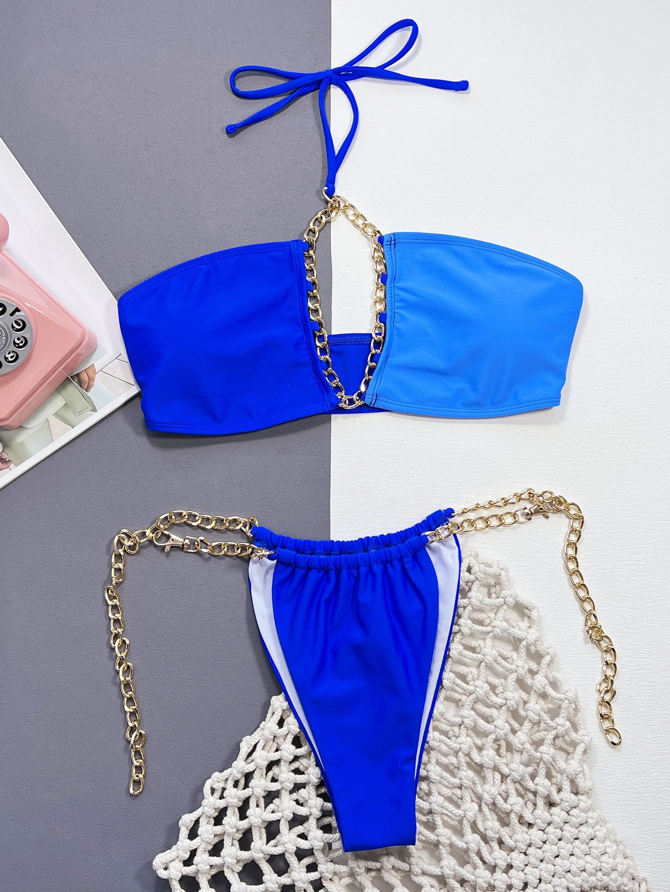 Chain Detail Halter Neck Bikini Set-Get You Some Sun
