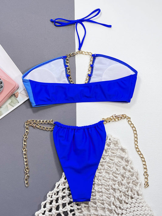 Chain Detail Halter Neck Bikini Set-Get You Some Sun