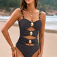 Cutout Ruched Sweetheart Neck One-Piece Swimwear