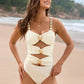 Cutout Ruched Sweetheart Neck One-Piece Swimwear-