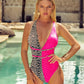 Tied Leopard Plunge One-Piece Swimwear-Get You Some Sun