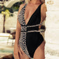 Tied Leopard Plunge One-Piece Swimwear-Get You Some Sun