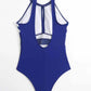 Mesh Detail Backless Striped One-Piece Swimsuit-