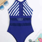 Mesh Detail Backless Striped One-Piece Swimsuit-