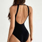 Mesh Detail Backless Striped One-Piece Swimsuit-