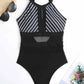 Mesh Detail Backless Striped One-Piece Swimsuit-