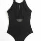 Mesh Detail Backless Striped One-Piece Swimsuit-