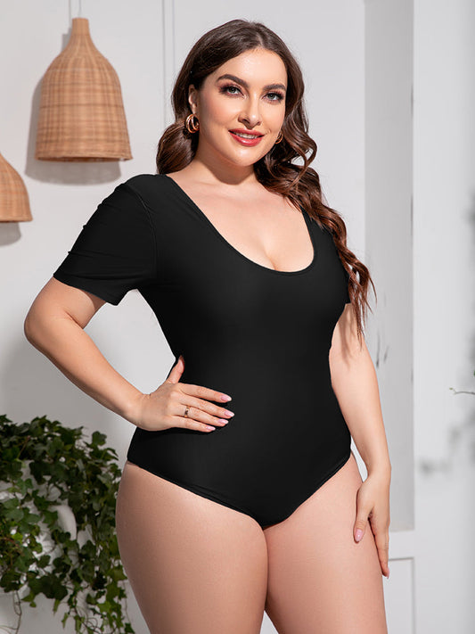 Plus Size Scoop Neck Short Sleeve One-Piece Swimsuit-
