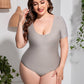 Plus Size Scoop Neck Short Sleeve One-Piece Swimsuit-