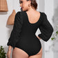 Plus Size Tied Deep V Balloon Sleeve One-Piece Swimsuit-