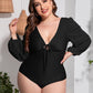 Plus Size Tied Deep V Balloon Sleeve One-Piece Swimsuit-