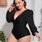 Plus Size Tied Deep V Balloon Sleeve One-Piece Swimsuit-