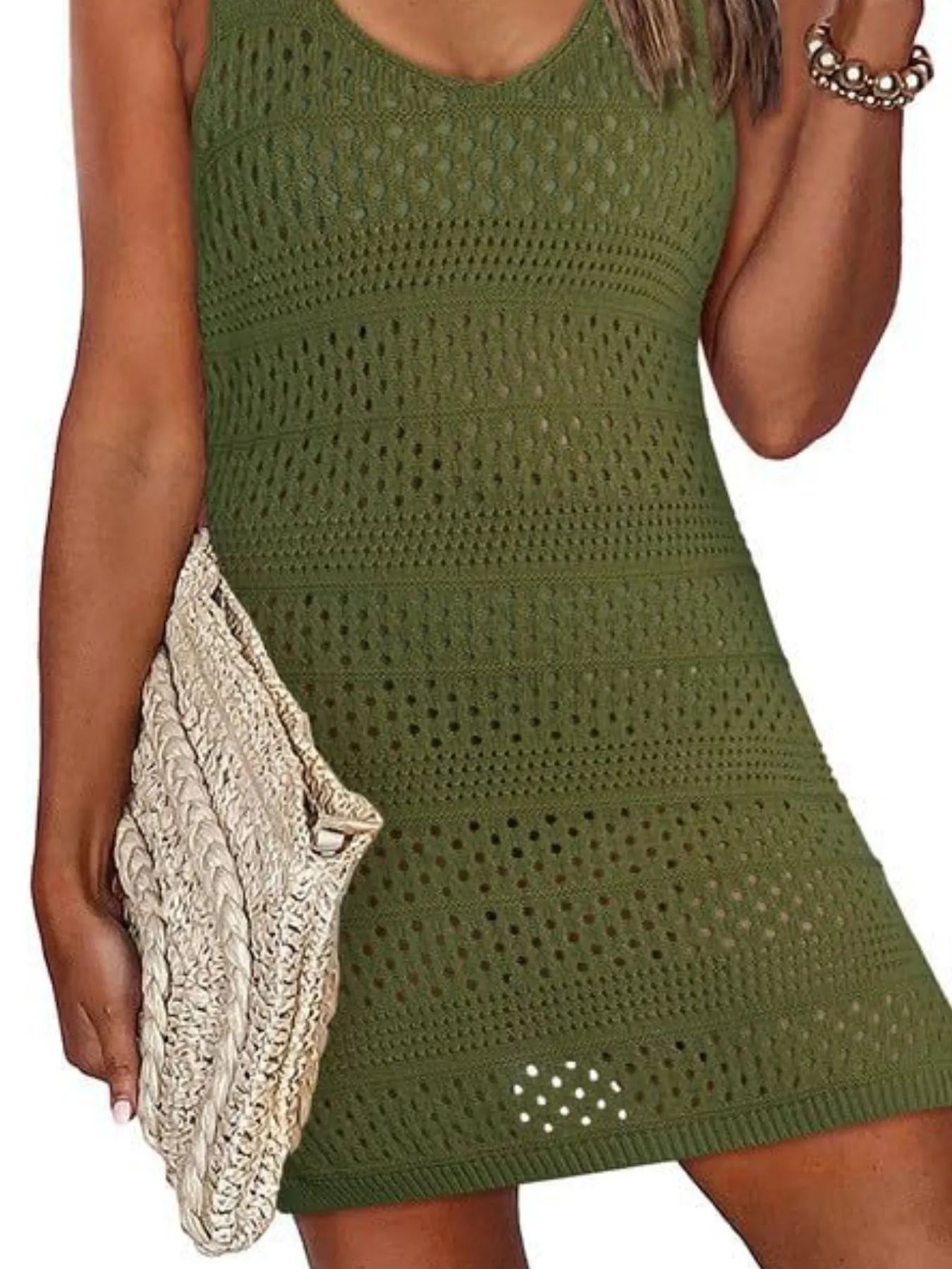 Crochet Knit Cover-Up Dress with Side Slit-Get You Some Sun