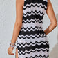 Contrast Wave Striped Knit Slit Cover-Up Dress-