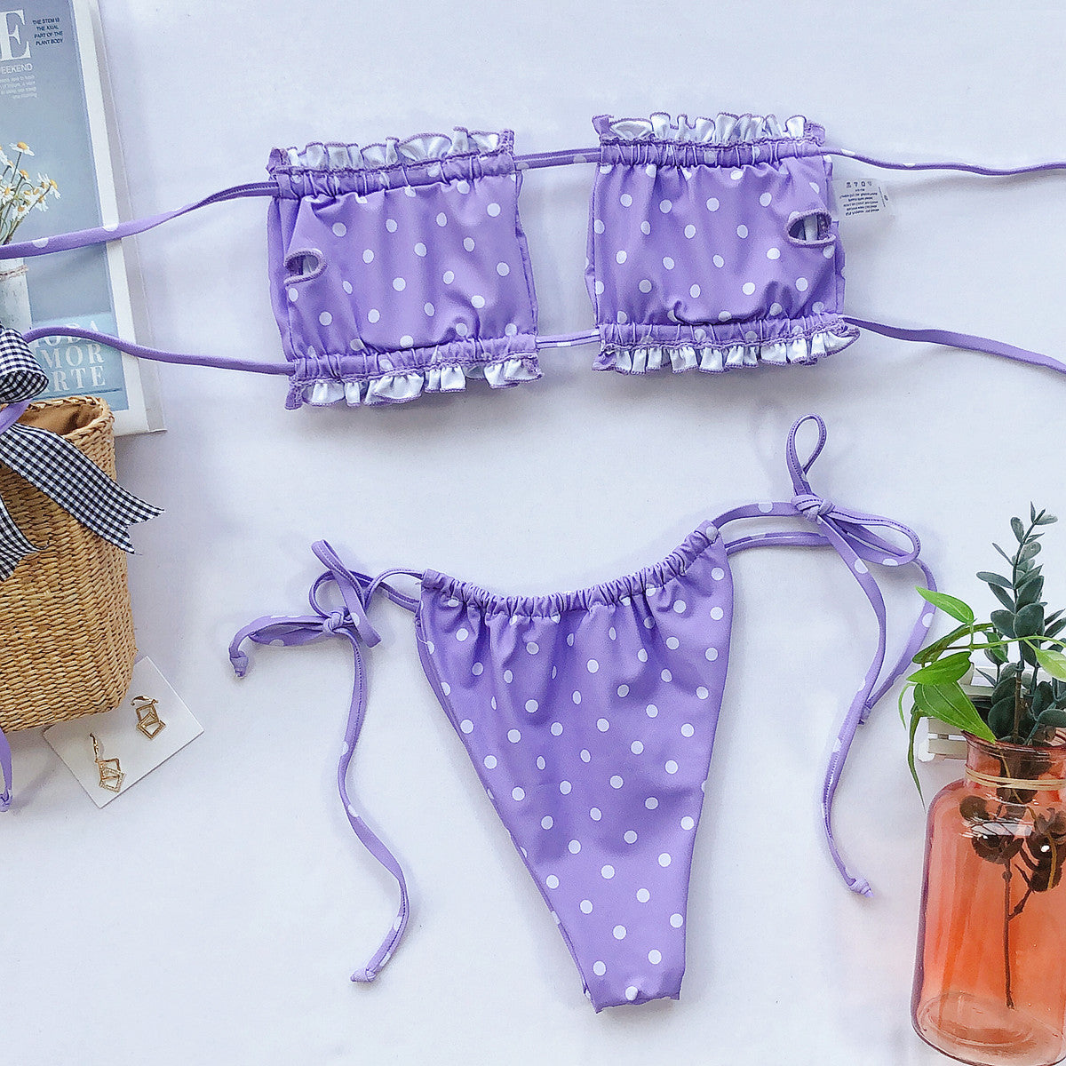 Frill Trim Ruched Bikini Set-Get You Some Sun
