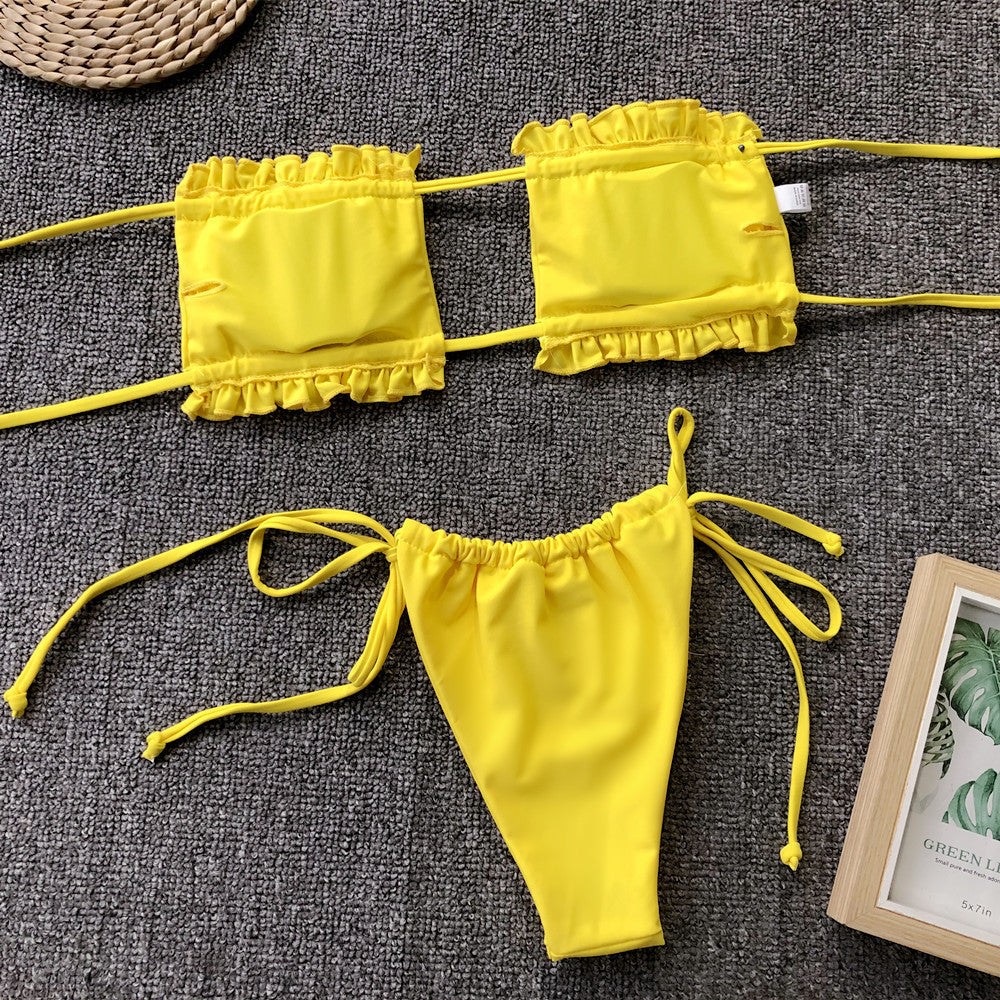 Frill Trim Ruched Bikini Set-Get You Some Sun