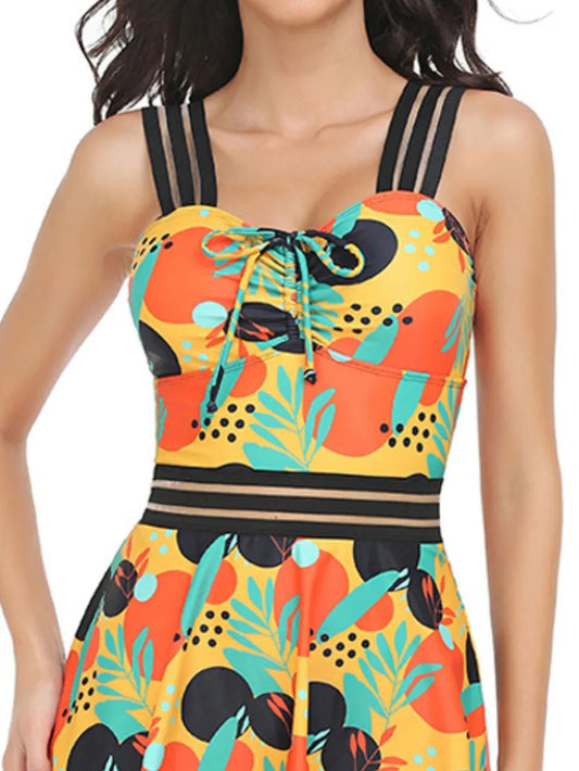 Ruched Printed Sweetheart Neck Two-Piece Swim Set-