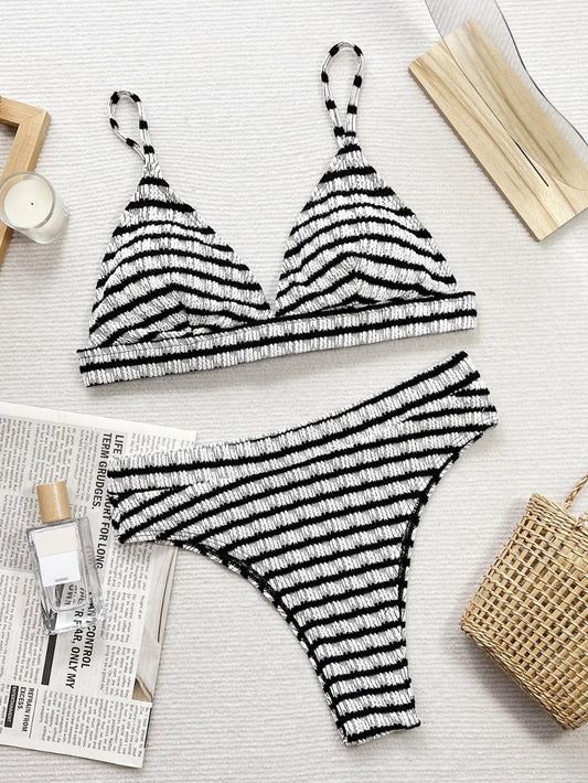 Striped V-Neck Two-Piece Swim Set-Get You Some Sun