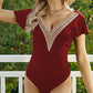 Ruffled V-Neck Cap Sleeve One-Piece Swimwear-