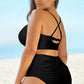 Full Size Halter Neck Crisscross Ruched Two-Piece Swimsuit-