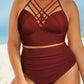 Full Size Halter Neck Crisscross Ruched Two-Piece Swimsuit-