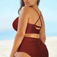Full Size Halter Neck Crisscross Ruched Two-Piece Swimsuit-