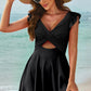 Cutout V-Neck Cap Sleeve One-Piece Swimwear-Get You Some Sun