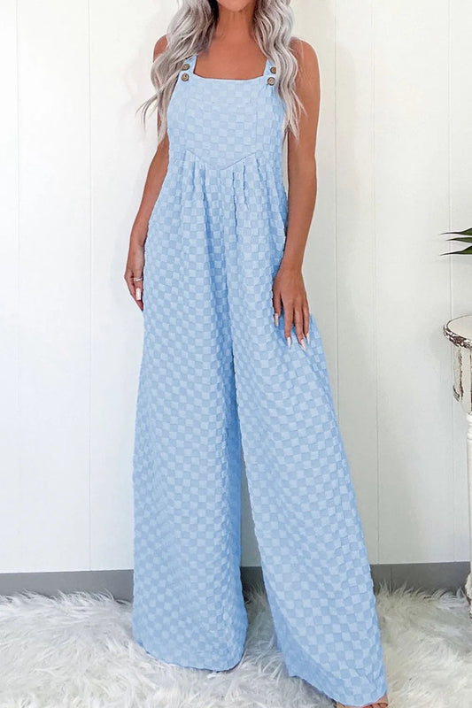 Checkered Pocketed Wide Leg Overalls-Get You Some Sun