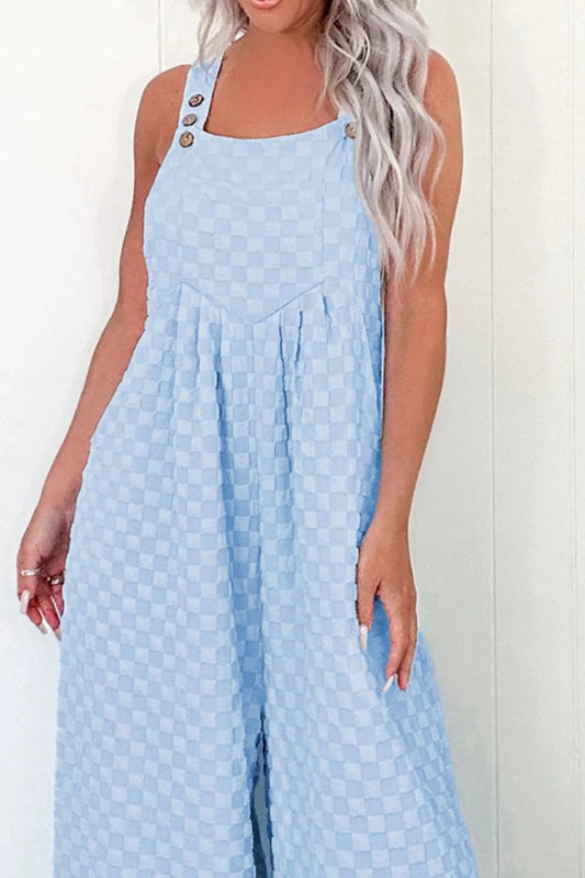 Checkered Pocketed Wide Leg Overalls-Get You Some Sun