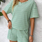 Striped Round Neck Short Sleeve Top and Shorts Set-