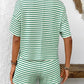 Striped Round Neck Short Sleeve Top and Shorts Set-