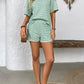 Striped Round Neck Short Sleeve Top and Shorts Set-