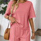 Striped Round Neck Short Sleeve Top and Shorts Set-